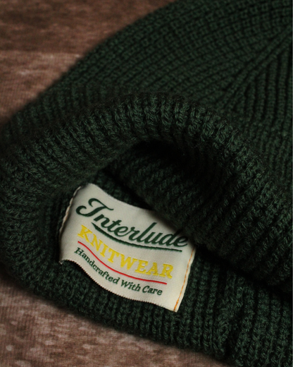 Waffle Knit Beanie -  Green/Gold