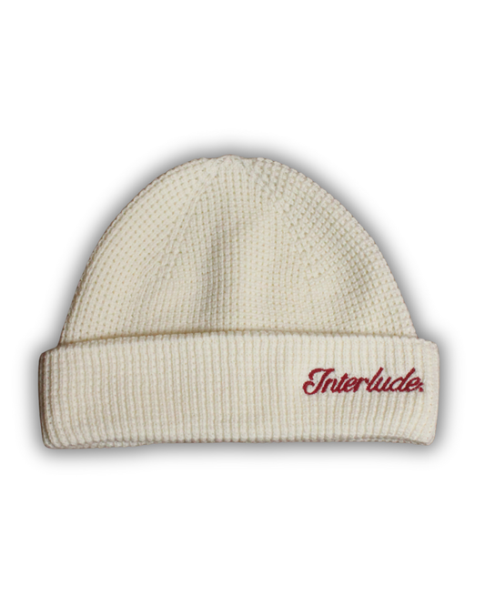 Waffle Knit Beanie -  White/Red