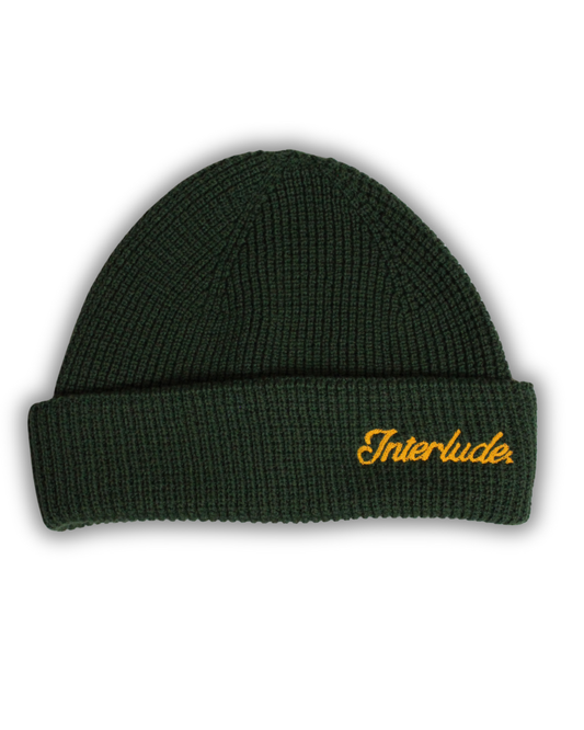 Waffle Knit Beanie -  Green/Gold