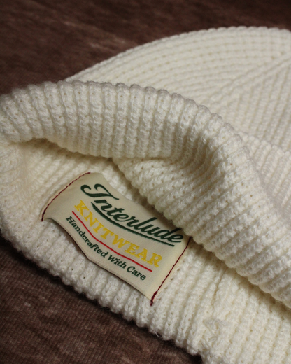 Waffle Knit Beanie -  White/Red