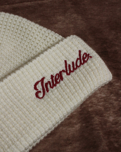 Waffle Knit Beanie -  White/Red