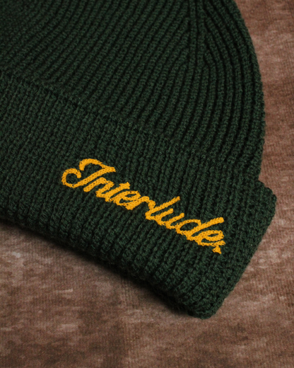 Waffle Knit Beanie -  Green/Gold